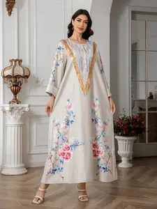 Cross - border Muslim Middle Eastern women's printed long dresses, foreign trade dresses, evening gowns with sequins