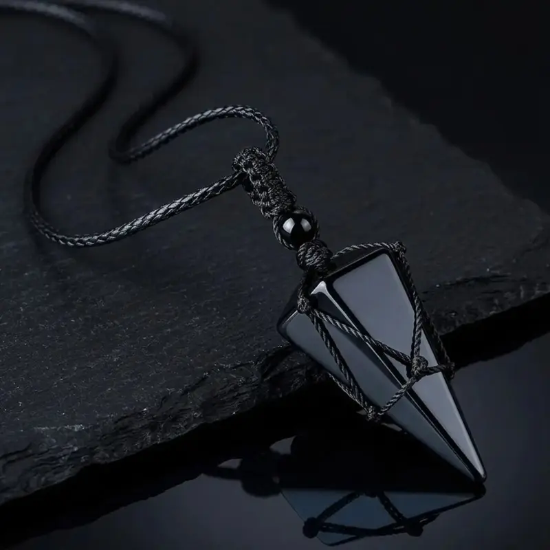 Natural Obsidian Stone Pendant Necklace - Adjustable Black Gemstone Wrap Necklace for Protection & Daily Energy Obsidian Crystal Necklace Necklaces and Accessories#Fashionweek#Fallfreshness#test
