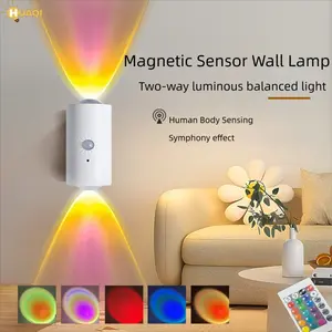 Human Motion Sensor RGB Wall Light, USB Rechargeable Wireless Magnetic Installation, LED Night Lamp with Remote Control for Home Use