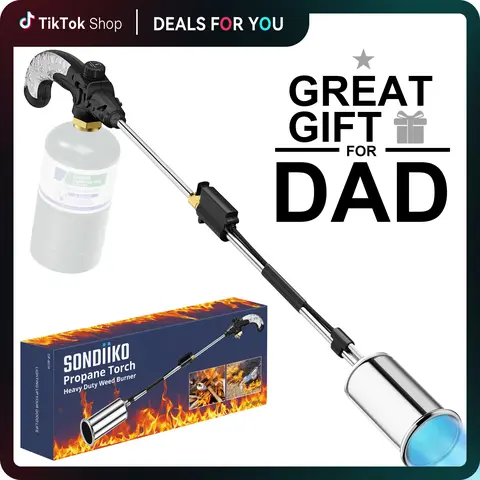 SonDiiKO Heavy-Duty DIY Handheld Propane Torch Weed Burner, 30" Detachable Long Arm, Adjustable Multi-Function Nozzle, Dual Ignition Safe Alloy Steel Design, 11.5ft CSA Hose, 1lb Capacity Compatible, For Garden Stumps (Propane Tank Not Included)