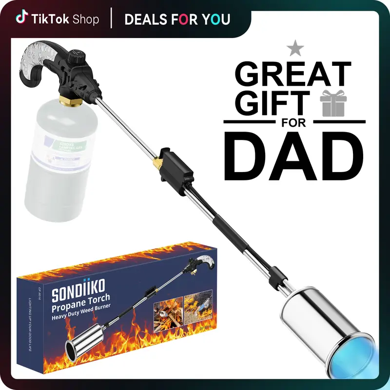 SonDiiKO Heavy-Duty DIY Handheld Propane Torch Weed Burner, 30" Detachable Long Arm, Adjustable Multi-Function Nozzle, Dual Ignition Safe Alloy Steel Design, 11.5ft CSA Hose, 1lb Capacity Compatible, For Garden Stumps (Propane Tank Not Included)