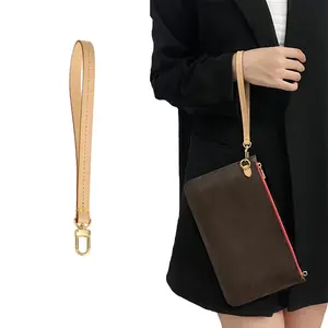 jiesinlov  Coated Canvas Clutch Strap & Wristlet Pochette MM (Small) Premium Vachetta Leather Wrist Strap
