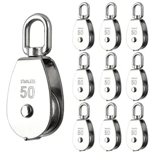 10 Pcs M50 Single Pulley Block, with Rotatable 360 °   Pulley and Rings, 304 Swivel Pulley Wire Rope Pulley Wheel, and Rope Pulley Block for Rope Lifting