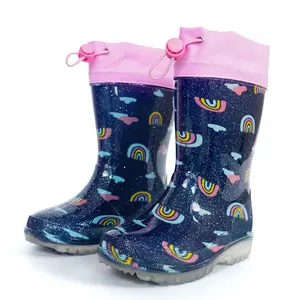 Kids Rain Boots, Waterproof Non-Slip Glitter Rainbow Print Boots for Boys and Girls