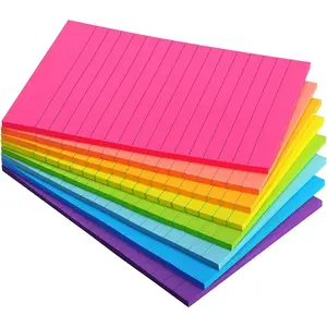 8 Pads Lined Sticky Notes 4x6 in, Sticky Notes with Lines, Self-Stick Note Pads 8 Bright Multi Colors, 35 Sheet/Pad