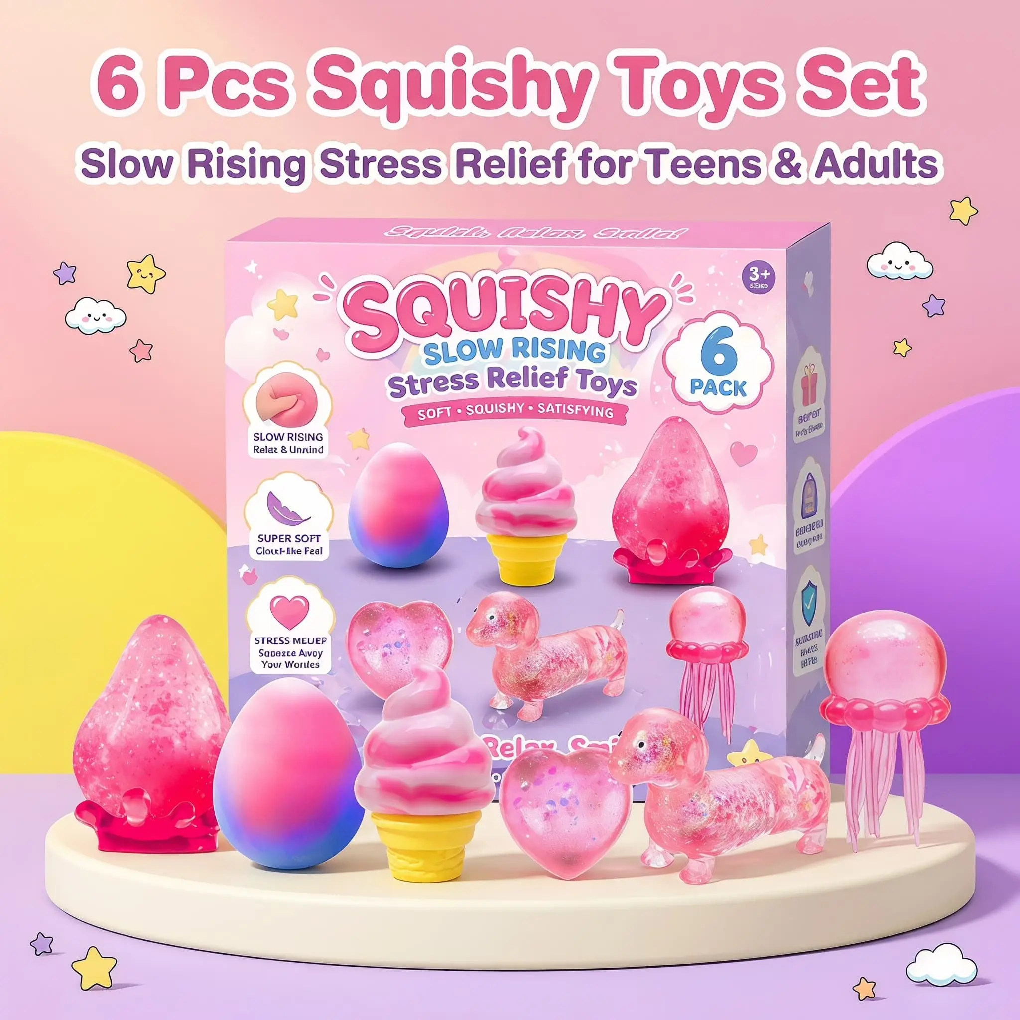 6Pcs Malt Sugar Squishy Box, Slow-Rising Stress Relief Fidget Toys, Sensory Play Bundle, Assorted Styles for Party Favors & Gifts
