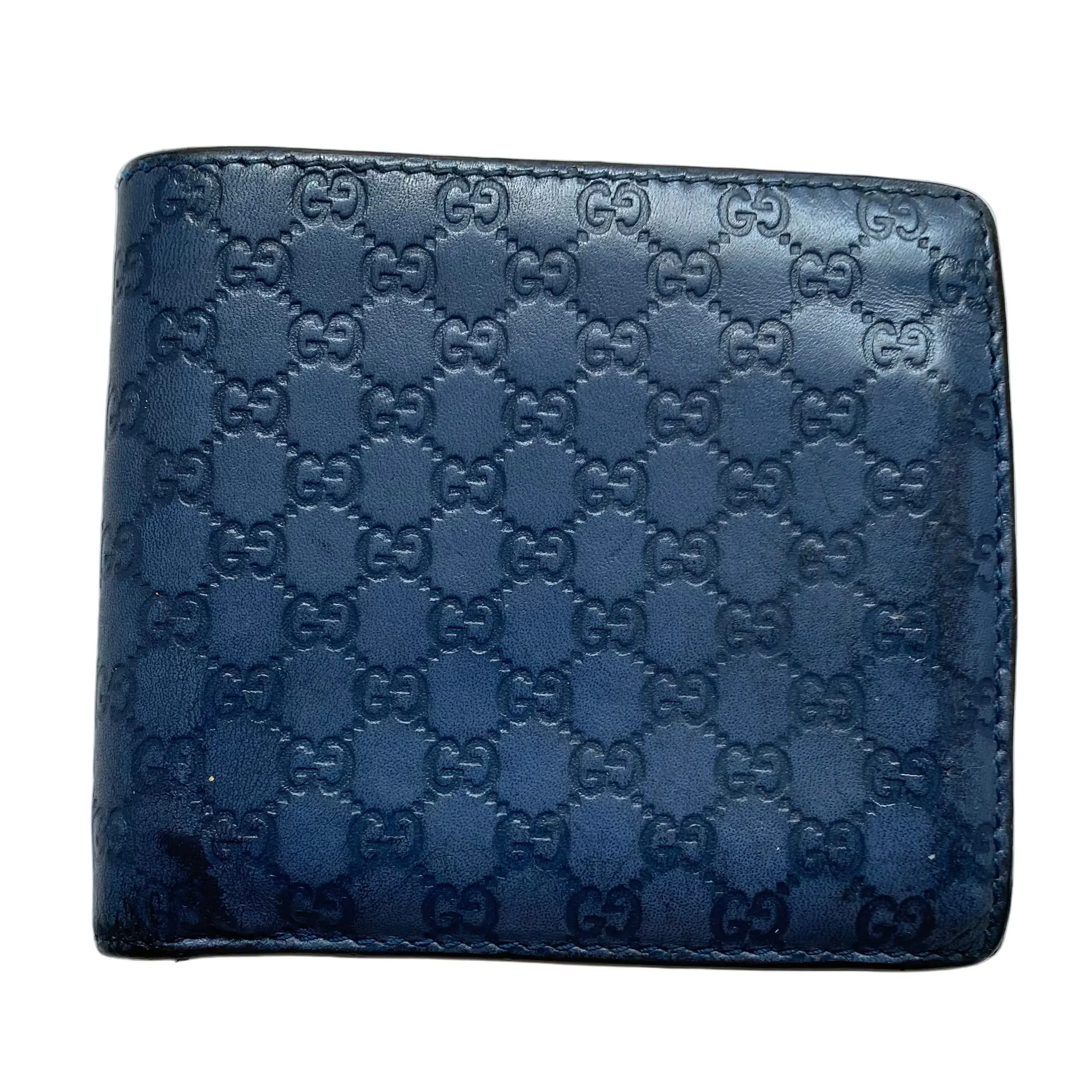 Pre-owned GUCCI wallet Small Leather Goods micro GG blue leather men bifold authentic with coa 42x38