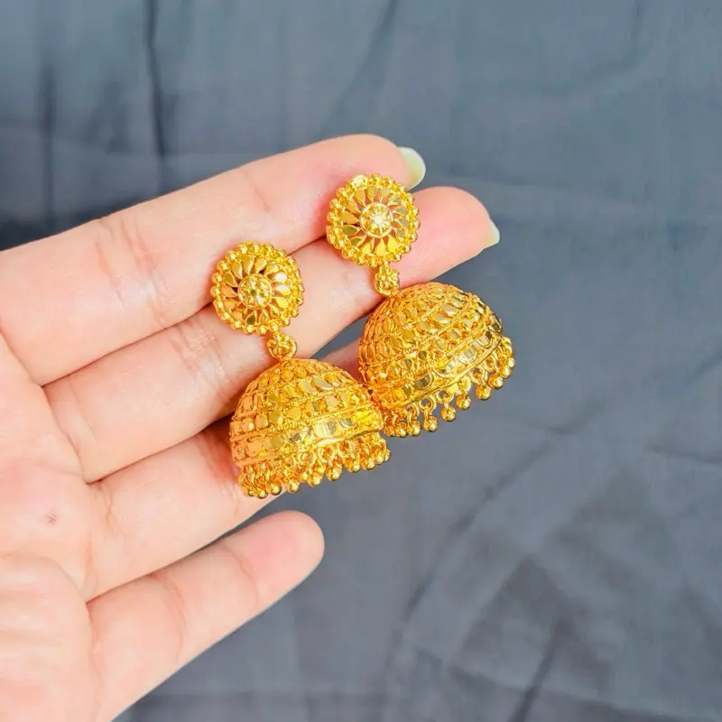 Women's Gold Tone Big Pinjada Jhumka Dangle Earrings - Gold Bling, Glamorous Diva Style, Intricate Design Fashion Costume Jewelry, Gold Bling Earrings