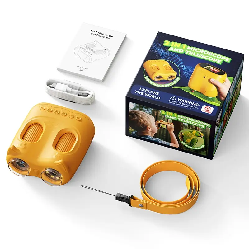 Upgrade 2-In-1 Microscope and Telescope, Owl Design, 1080P HD Screen, 1000x Magnification, 3-1000m Range, Dual Focus Tube, Holiday Gift