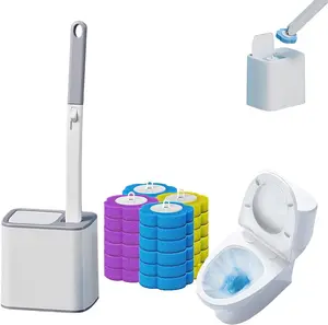 Automatic Flip Lid Set with Base, Includes 24 Replaceable Heads, Quiet Operation, Bathroom Brush Cleaner, Bathroom Cleaning Tool