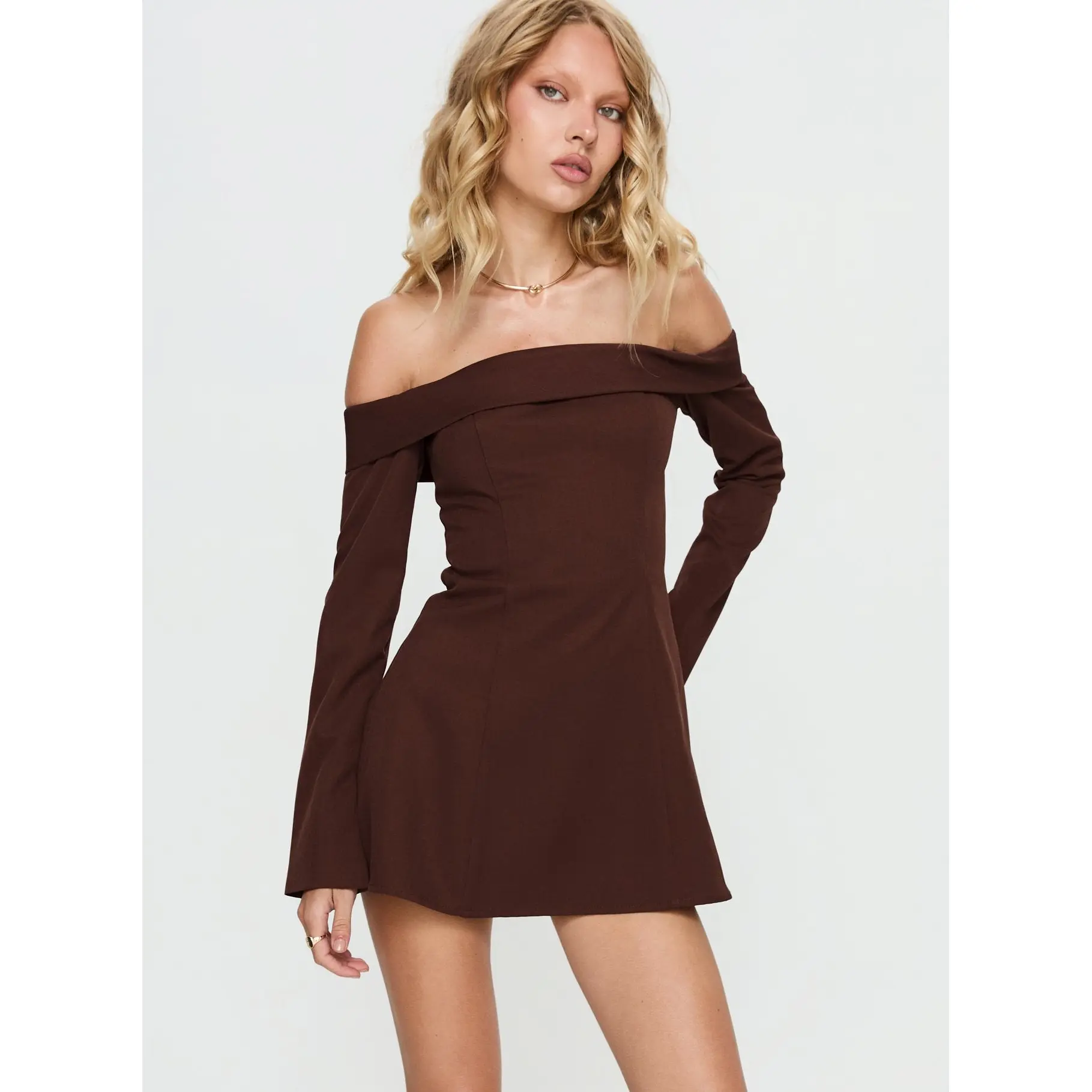 Daija Off Shoulder Long Sleeve Playsuit Brown