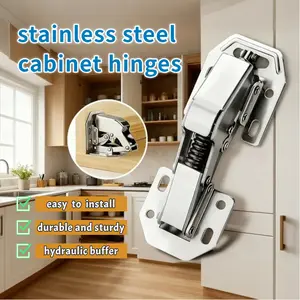 Stainless Steel Cabinet Hinges, 2026 new hydraulic design silent buffer no need for slotting easy installation, No Pre-drilled Heavy Duty for Kitchen Cabinet Cupboard Door