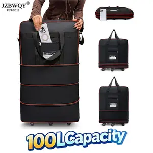 JZBWQY 100L Expandable Foldable Lightweight Rollable Carry-On Garment Duffle Bag - 360° Universal Wheels, Personal Item Luggage, Overnight Carry-On for Moving & Weekend Getaways