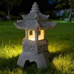 Japanese Style Solar Tower Lamp Outdoor Statue – Unique Eastern-Inspired Garden Decor for Deck & Yard, Comfortable Exterior Ornament, Perfect Garden Gift