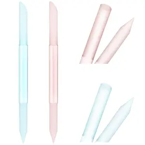 Sibba 2 PCS Nail Cuticle Pusher Glass Cuticle Remover Stick Trimmer Reusable Dual-Ended Manicure Stick, Pedicure Fingertip File Precision Filing & Abrasive Surface for Nail Care Polishing (Pink,Blue)