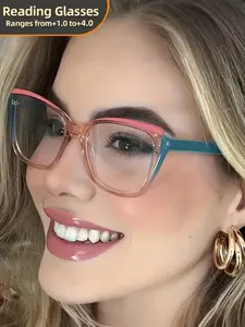 Cat Eye Reading Glasses Featuring a Color Block Frame And Clear Lenses - Trendy, Sturdy And Durable Computer Glasses for Both Men And Women, Ranging from +1.0 to +4.0