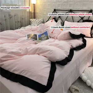 3-Piece Solid Color Ruffled Bedding Set, Includes 1 duvet cover & 2 Pillowcases, Zippered, Easy Care, Modern Bedding Set