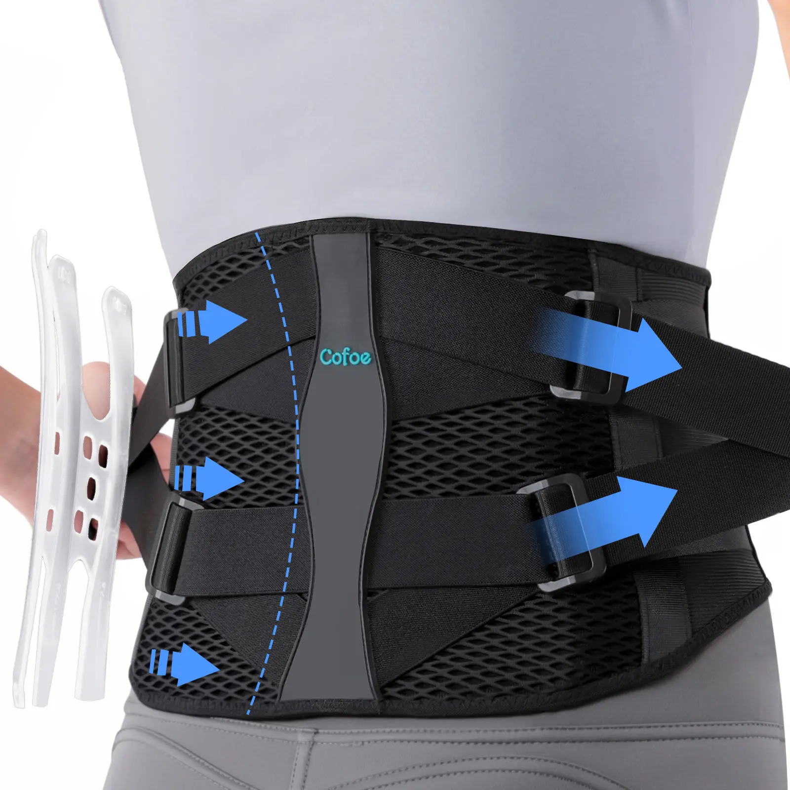 Cofoe Lightweight Breathable Lumbar Back Support Belt for Men Women,Breathable Waist Belt for All Day Sitting Standing, Relieve Lower Back Pain Sciatica Scoliosis Muscle Strain, Office Gym Lifting Back Support Black