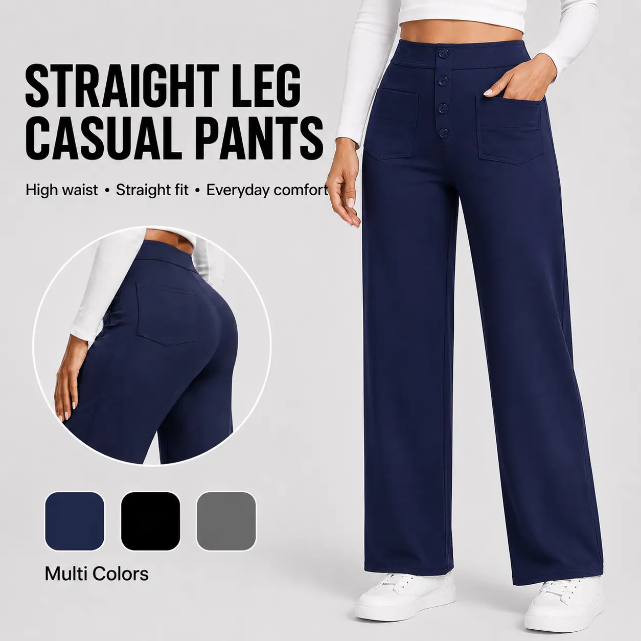 Avamo Women's Basic High-Waisted Stretchy Straight Leg Dress Pants, Tummy Control Fitted Work Pants for Business Casual Office with Pockets, Work Pants Women