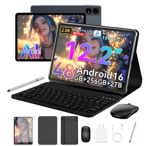 12 Inch 2.5K Tablets Bundle Android 16 - 4G LTE SIM, 48GB(12+36GB Expand)+256GB(2TB TF), 10000mAh/5G WiFi6/90Hz/Octa Core/16MP+8MP Camaras/Face ID/GMS/GPS, Tablets Bundle for High-Res Gaming/Art/Productivity
