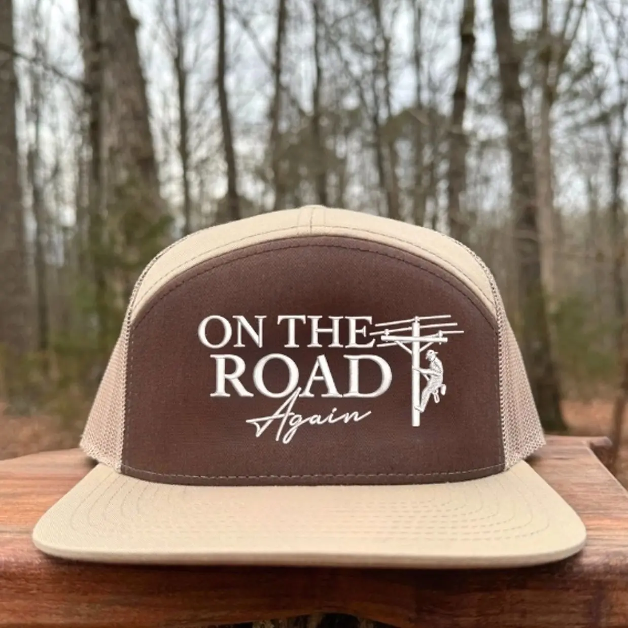 On The Road Again Hat | Lineman Trucker Cap | Utility Worker Embroidered Hat | Power Line Worker Snapback | Blue Collar Workwear Cap | Adjustable Mesh Baseball Hat | Electrician Gift for Men | Road Crew Outdoor Hat | Everyday Jobsite Cap
