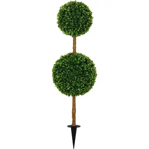 3ft UV-Resistant Artificial Double Ball Boxwood Topiary,  with Integrated Ground Stake, Premium Fade-Proof Faux Greenery, Ideal for Indoor and Outdoor Decor, Easy Installation