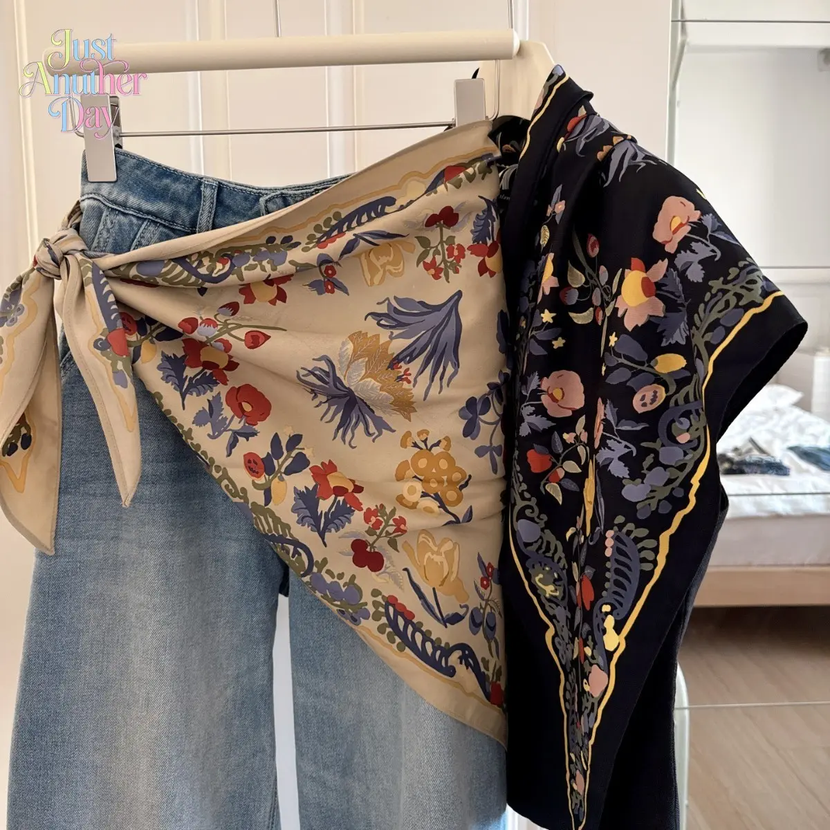 Boho Floral Print Triangle Scarf, Versatile Bandana for Neck, Waist & Layering, Retro Decorative Scarf for Daily Outfits