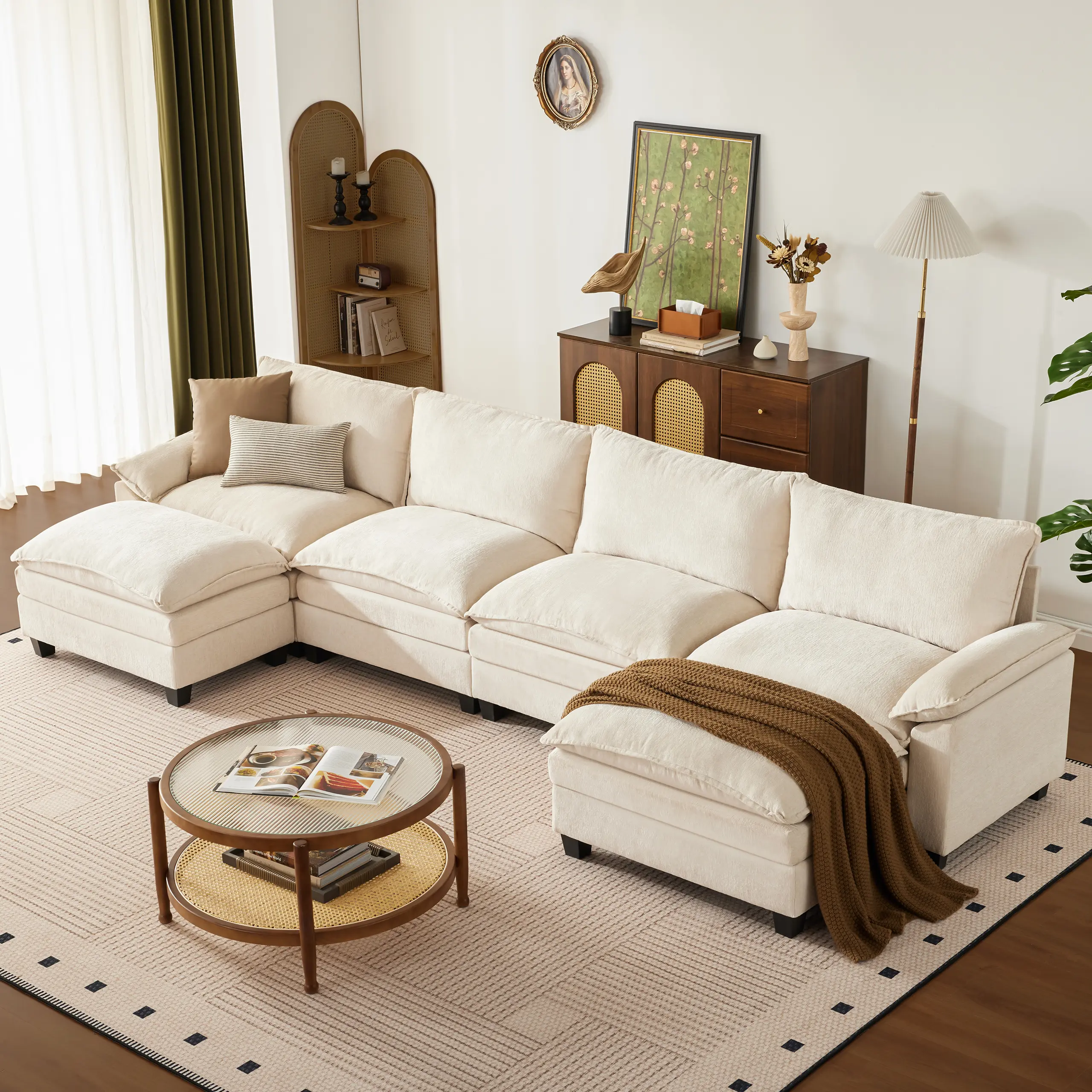 【2-3 Packages】115-149 Inch Modular Couch Sectionals with Ottoman, Big Comfy Cloud Couches, L/U Shaped 4-6 Seat Modular Sectional Sofa, Modern Cloud Sectional Couches for Living Room, Deep Seat Sofa