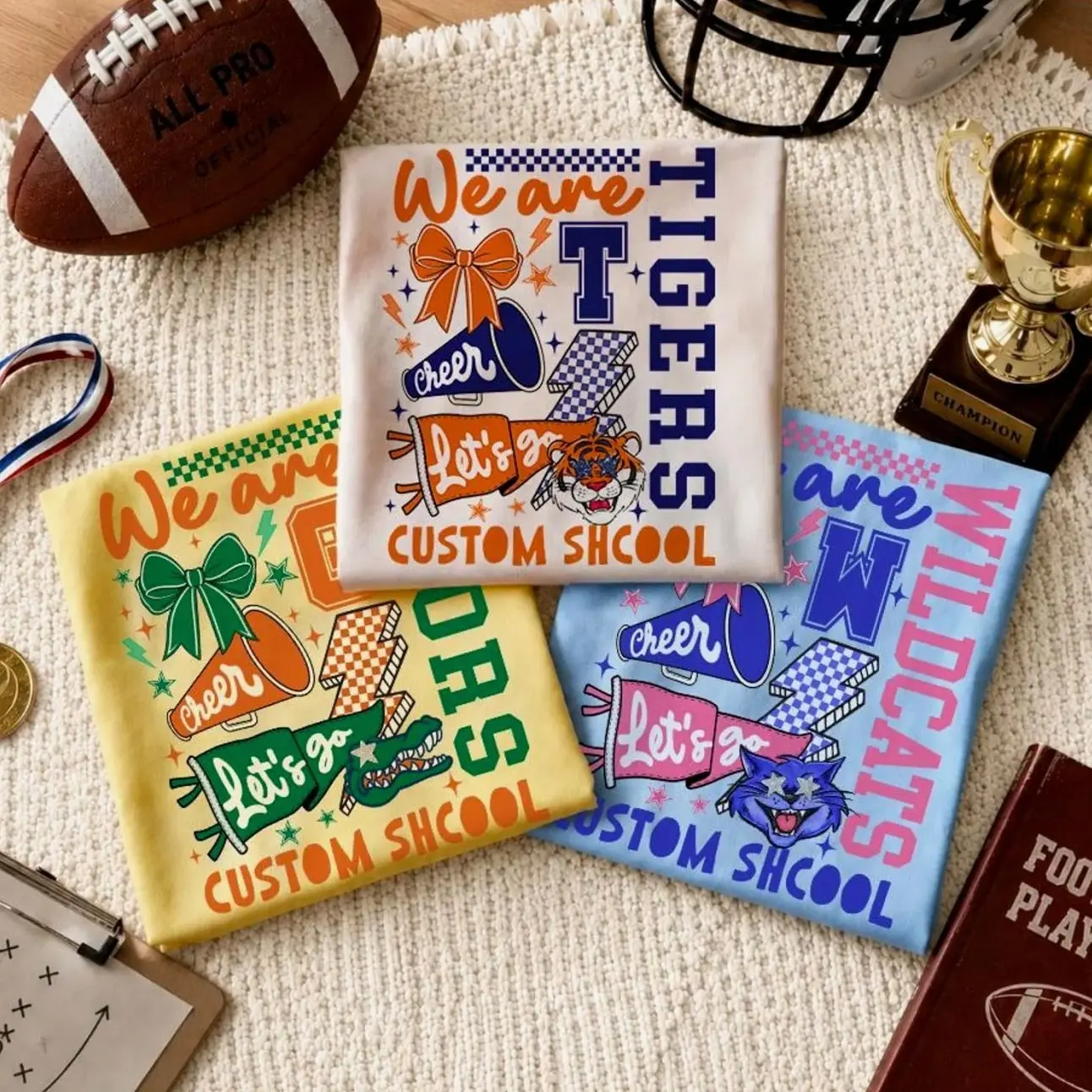 Custom School Mascot Shirt, We Are Personalized School Spirit Tee, Game Day Cheer Football Collage Shirt, Team Spirit Bow Gift