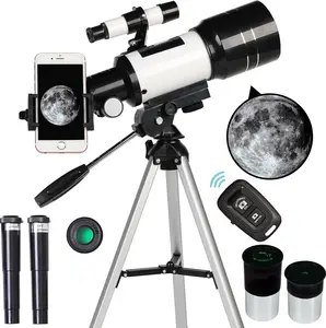 Telescope for Adults & Kids, 70mm Aperture Refractor (15X-150X) Portable Travel Telescope with Phone Adapter & Wireless Remote, Astronomy Beginners Gifts, Black