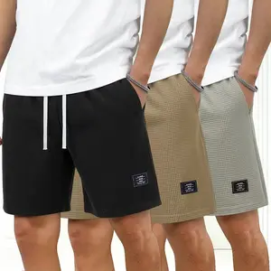 3-pack men’s summer corduroy shorts with elastic waistband and drawstring waist; stylish shorts suitable for beach, vacation, sports, and casual wear; solid-color drawstring men’s shorts bottoms.