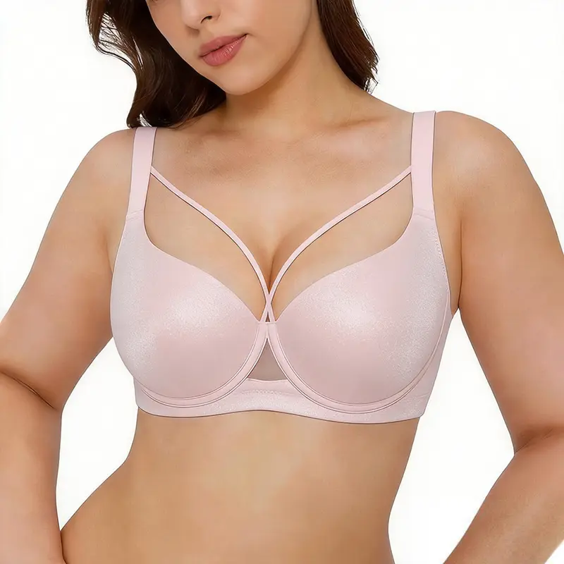 WMBras Women Shimmer Diamond Pink Seamless Wireless Bras Full Coverage Push Up Soft Underwire Comfortable 3/4 Cup Padded Everyday Tshirt Bra Womenswear