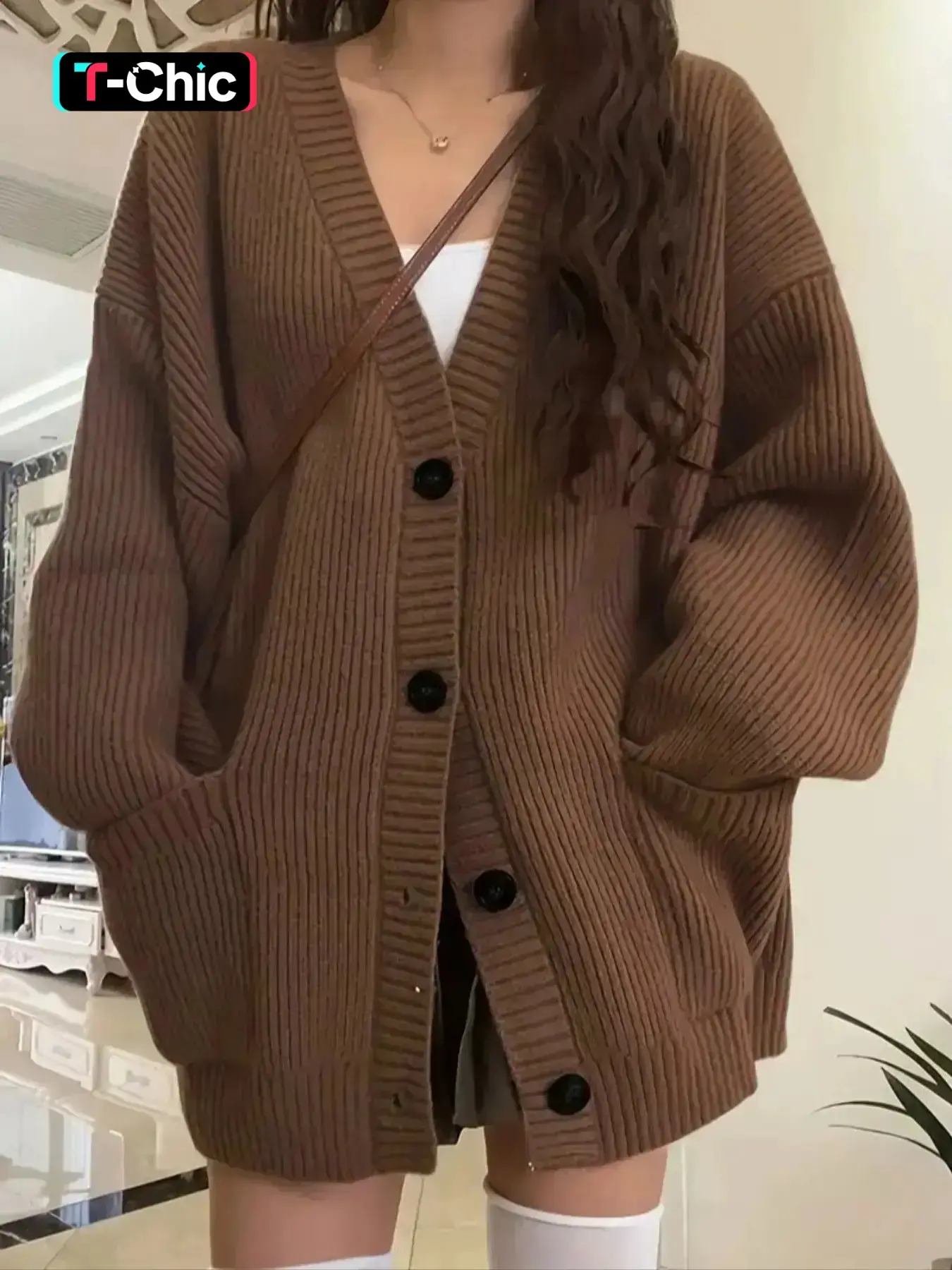Women's Preppy Style Solid Button Front Drop Shoulder Cardigan Sweaters, Casual Long Sleeve V Neck Knitwear for All Seasons, Ladies Knit Clothing for Daily Wear Knitting