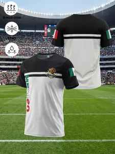 Men's Mexico National Team Short Sleeve T-Shirt, Block Eagle Emblem, Breathable Quick Dry Football Fanwear
