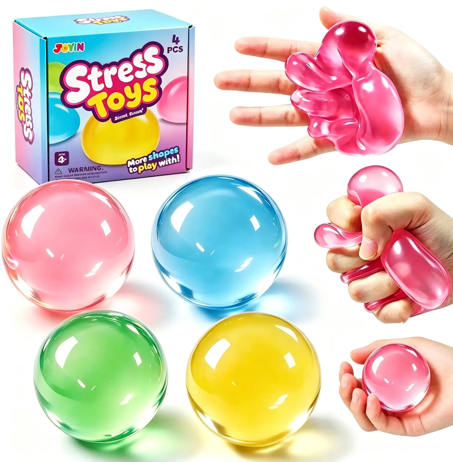 JOYIN 4PCS Coconut Oil Stress Relief Toys, Coconut Oil Squishy Stress Ball for Adults and Girls Boys, Slow Rising Squishy Fidget Sensory Toy, Soft Squeeze Decompression Dough Gift, Birthday Gifts, Office Desk Decompression Toy, Party Favors