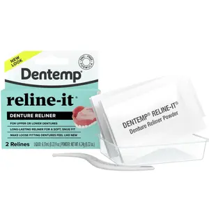 Dentemp Reline-It Denture Reliner Kit for Acrylic Dentures Only | Soft, Snug Fit for Upper & Lower | Zinc-Free, 2 Relines | Liquid & Powder Formula
