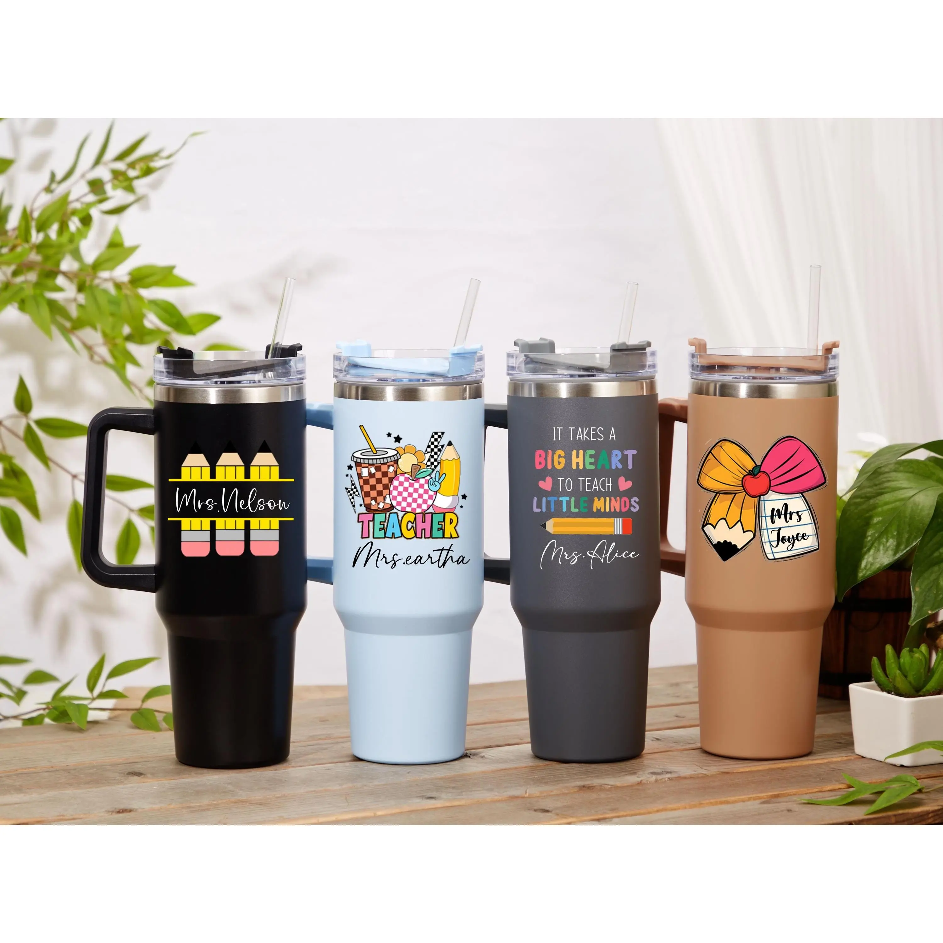 Custom Teacher-Theme Stainless Steel Flask, 40oz Personalized Tumbler with Handle Grip, Back to School Gift Idea for Teachers