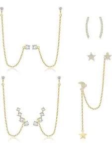 4 Pairs Chain Earrings, Cuff Earrings Chain for Women Stud Earring with Chain Crawler Dangling Chain Earrings Set