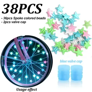38-Pack of luminous spoke beads and valve cap - luminous star wheel hub buckle, suitable for night riding, wheel decoration, cycling enthusiasts holiday gifts, Bike Accessories (colorless code revision)