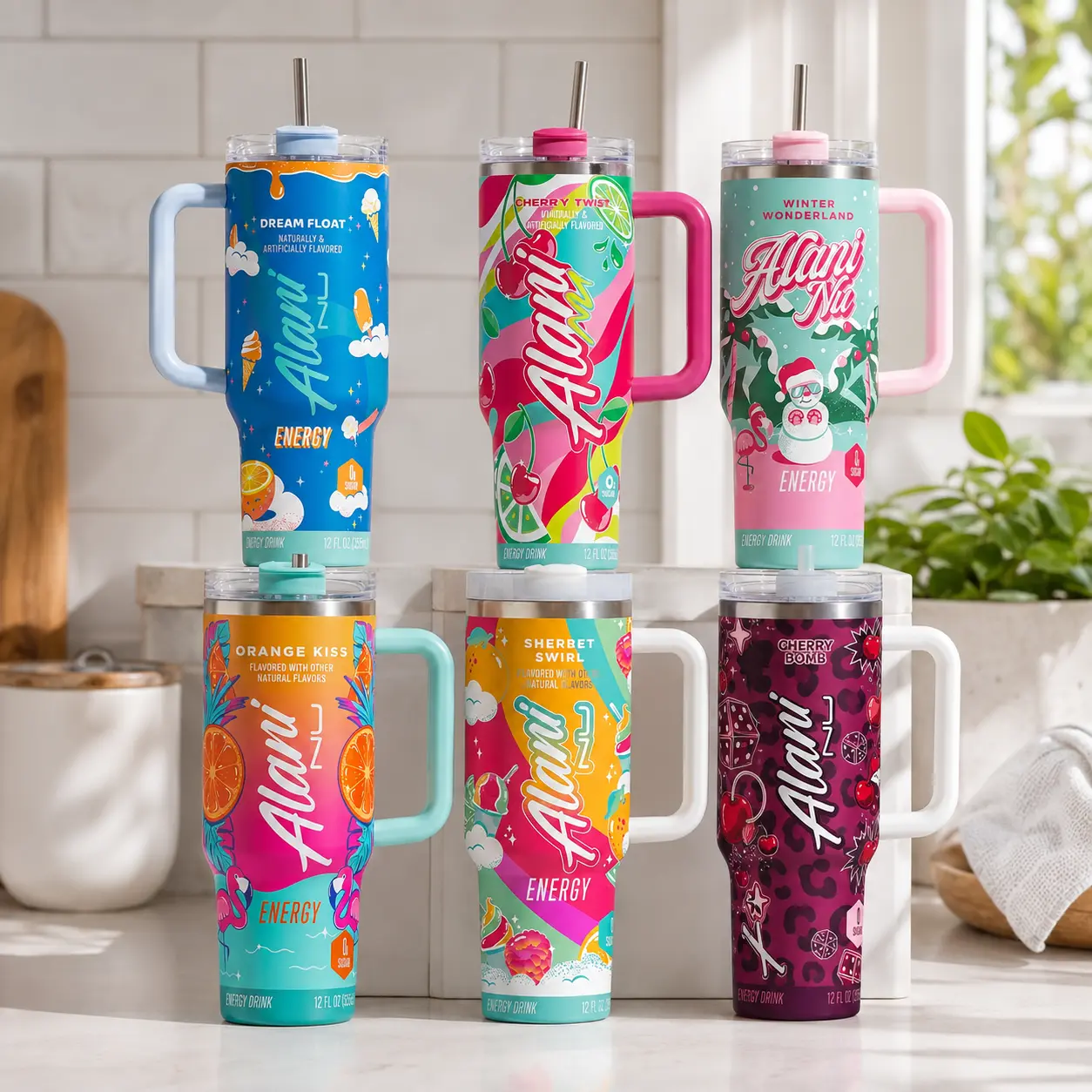 V2 Alani Nu Insulated Witches Brew Energy Drink 20oz/30oz/40oz Stainless Steel Tumbler with Handle, Straw, Lid, Double-Wall Vacuum Design, Reusable KPop Collector Coffee Travel Mug (Kitchenware Drinkware), Insulation