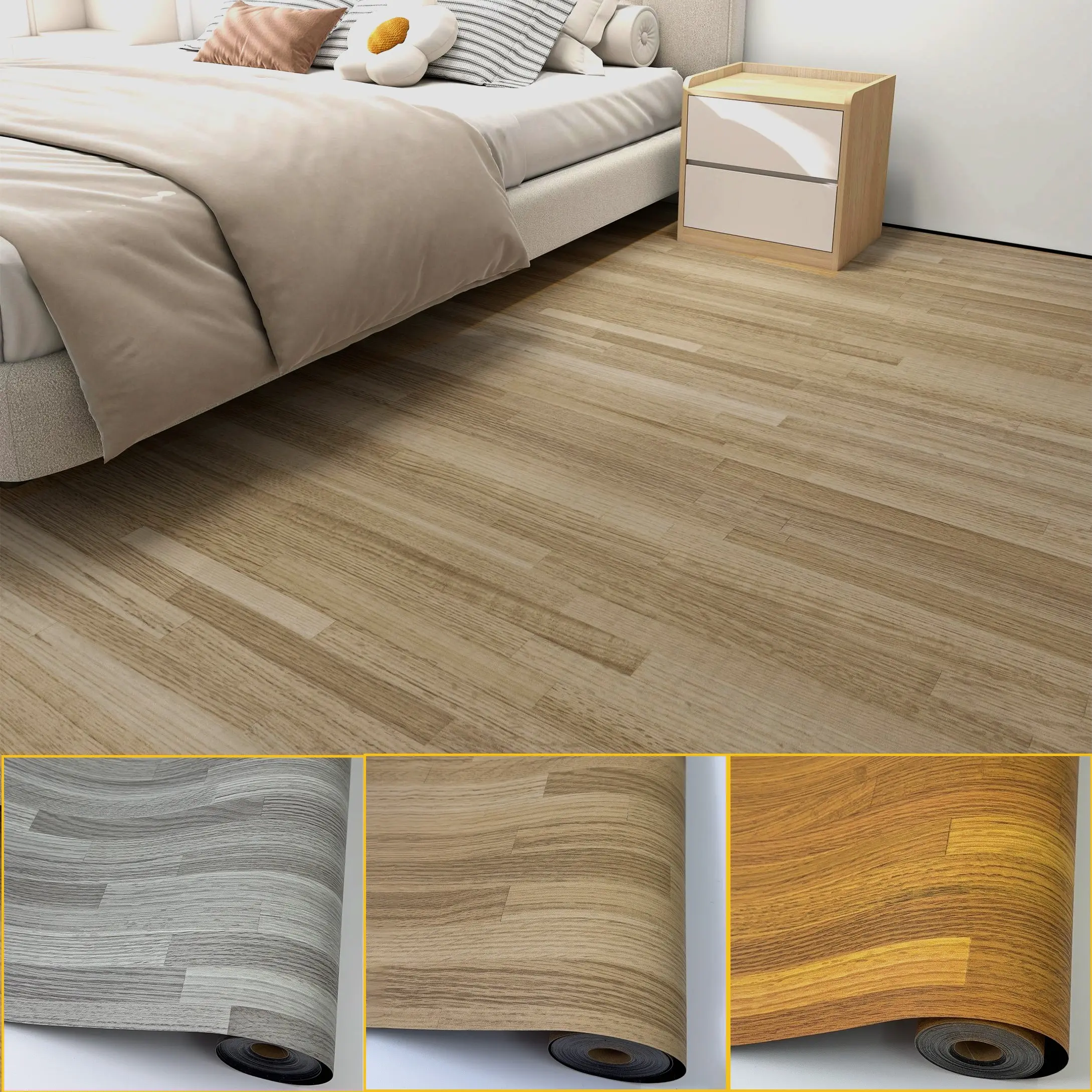 1 Roll Oak Wood Grain Self-Adhesive Floor Sticker, 40cm(15.7in) Width Waterproof PVC Anti-Slip Vinyl Flooring, Removable Cuttable for Kitchen, Bathroom, RV Decor Non Slip Floor