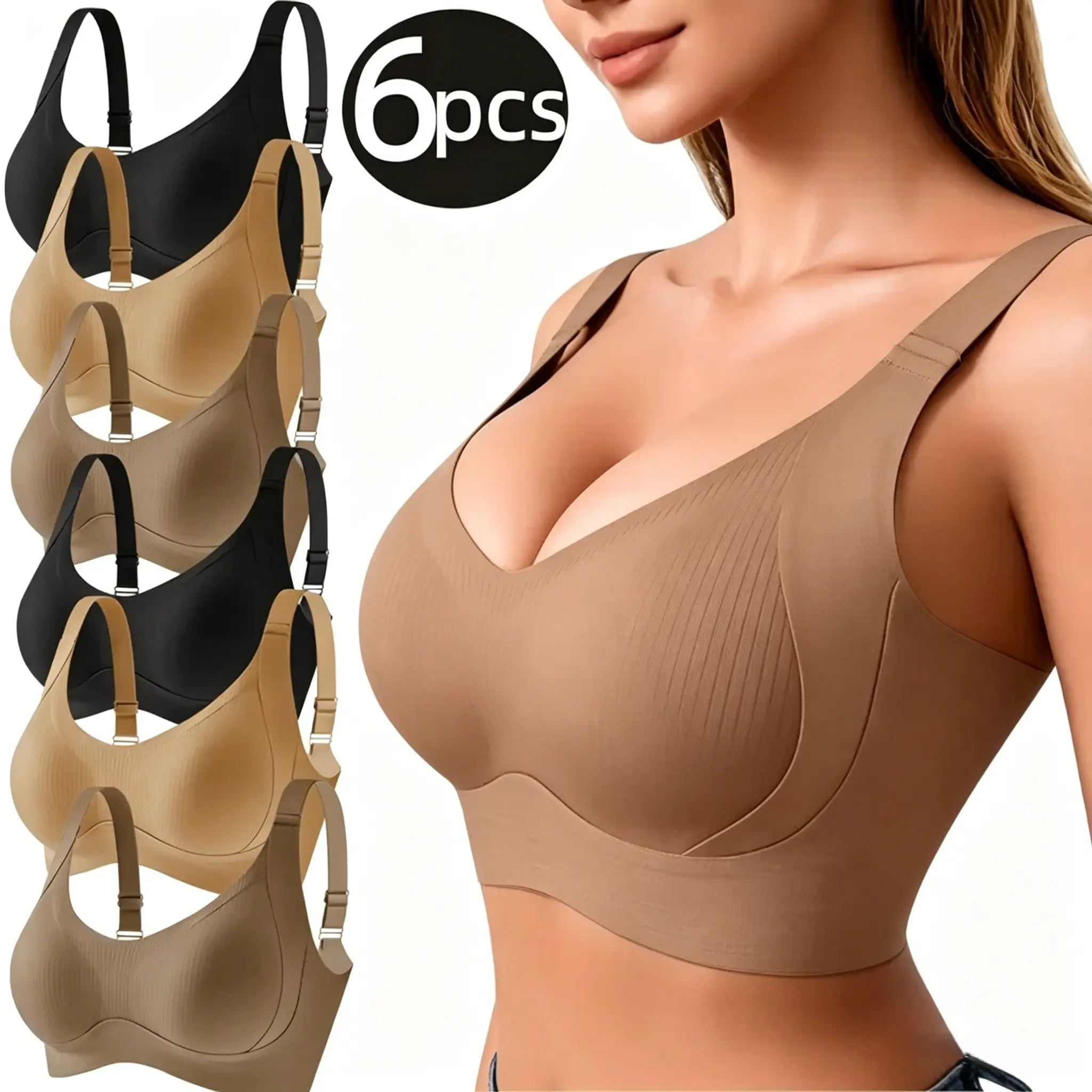 Women's 6 - Pack Cohesive Wireless SeamlessBra,Women's Solid Wireless Bra, Wirefree Bra, Soft Comfortable Breathable Bra with Non-removable Pads, Lingerie for Summer, Bras for Women, Breathable Comfy Bra，Popular Pick 2026 Womenswear Everyday Shaping Bra M