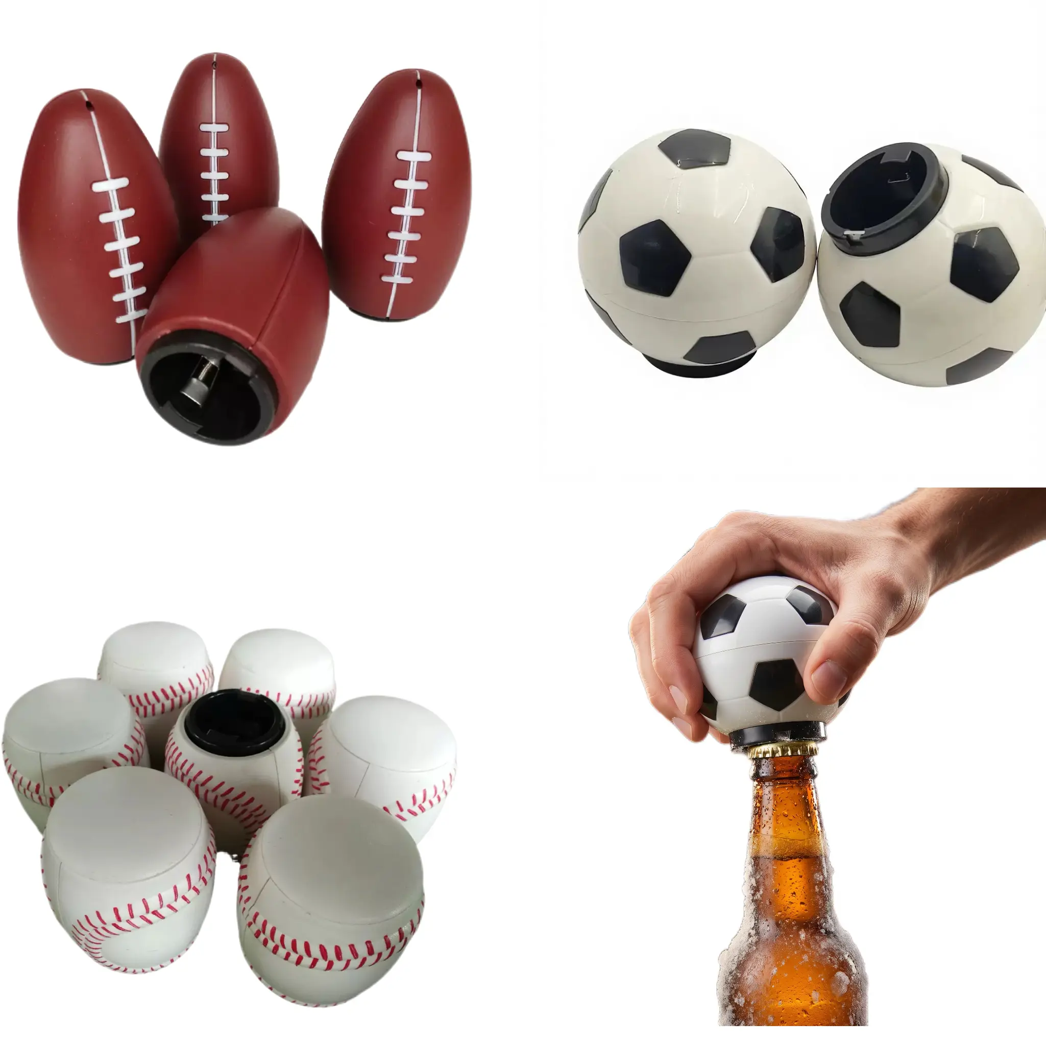 Soccer, Rugby & Softball Shaped Bottle Openers - Ergonomic Bar & Restaurant Utensils, Summer Party Must-Haves with Sporty Charm