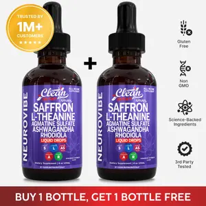 Clean Nutra BOGO | Saffron, L-Theanine, Ashwagandha, Rhodiola, Agmatine, Sulfate & More for Calm Mood & Focus Support Liquid Drops – NeuroVibe