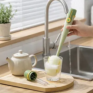 5 In 1 Green Bottle Cleaning Brush Set Long Handle Multi Functional Cup Cleaner For Glasses Baby Bottles Straws