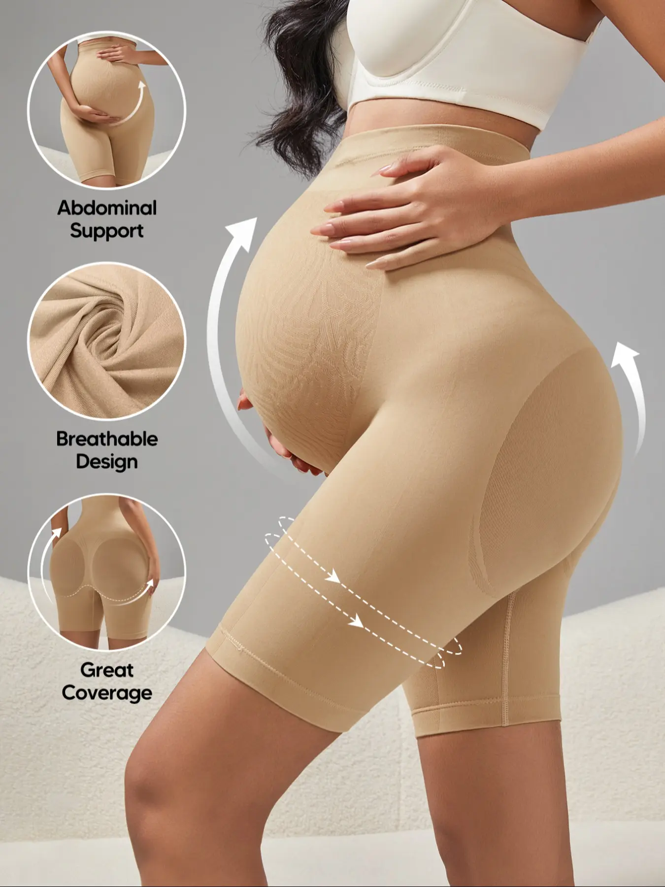 Maternity Shapewear Shorts, High Waist over Bump Pregnancy Support, Seamless Breathable Tummy Control, Mid-Thigh Undergarment, Pregnancy Underwear, Maternity Clothes, Maternity Apparel, Maternity Essentials