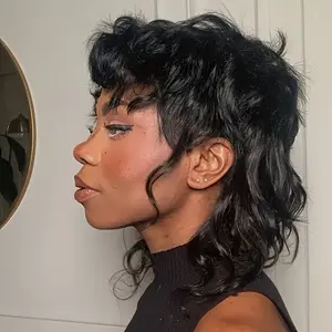 Wholesale 2025 NEW Chic Mullet Wig for Women - Pixie Cut with Bangs, Brazilian Virgin Human Hair, Glueless Wolf Tail Design, 70s/80s/90s Shaggy Layered Look, Natural Black