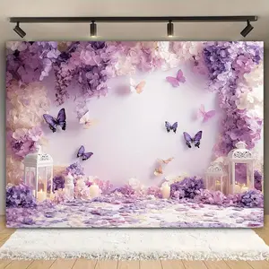 Butterfly & Flower Pattern Background Cloth, 1 Count Elegant Background Cloth, Wall Decoration for Wedding & Birthday Party, Banners, Party Decorations Banners, Wall Hanging Backdrop