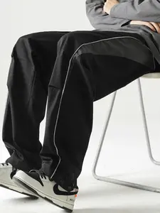 Men's Patchwork Drawstring Waist Cargo Pants, Casual Loose Pocket Trousers for Outdoor Wear, Men's Bottoms for Fall & Winter