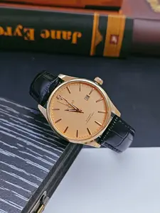 Minimalist Luxury Rose Gold Unisex Quartz Movement Stylish Wristwatch With Soft Pink Watercolour Pattern Dial Adorned, Exquisite Markers&Single Diamond Decoration, Date Display, Comes With Gift Box, Refined Choice For Light Luxury Styling